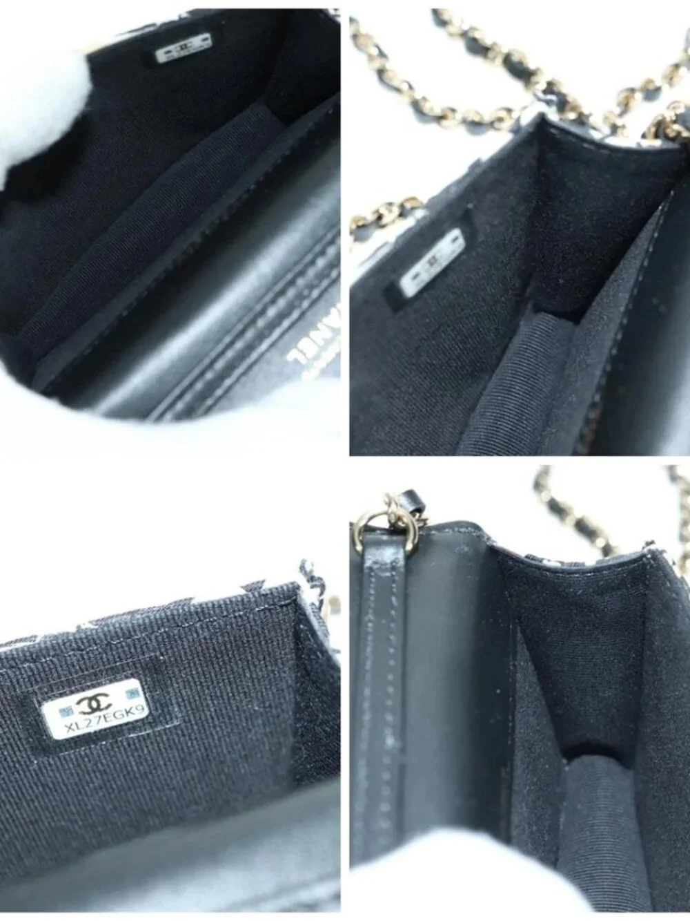 CHANEL Matelasse Checker Flag Chain Pouch Cotton Beige CC Auth YKZ1020SAM